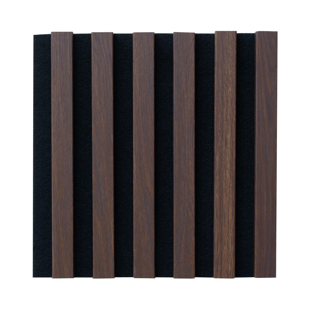 Dřevěný obklad 3D lamely 30x30 cm černý podklad / lamely dub tmavý